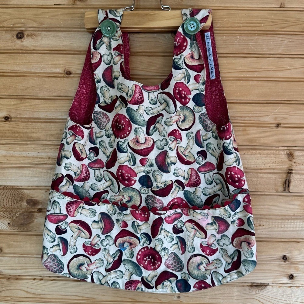 Handmade by Laura Sleeveless Smock Vest Mushroom Maroon Cottagecore Grandma